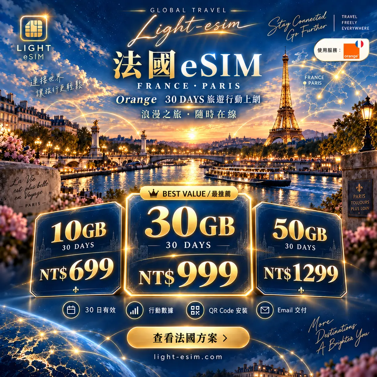 法國旅遊 eSIM 目的地視覺
